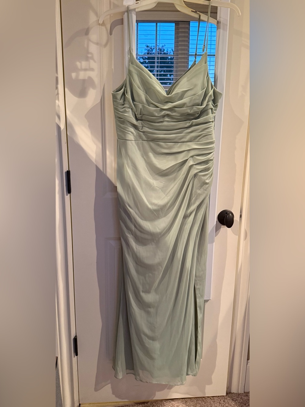 💚 ZAZIE Sage Green Ruched Maxi Formal Dress | Size A14 | Elegant Bridesmaid Gown